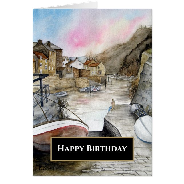 Cartão Staithes North Yorkshire England Watercolor (Frente)