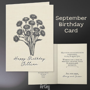 Cartão Stamped Aster Setembro Nascimento Linen