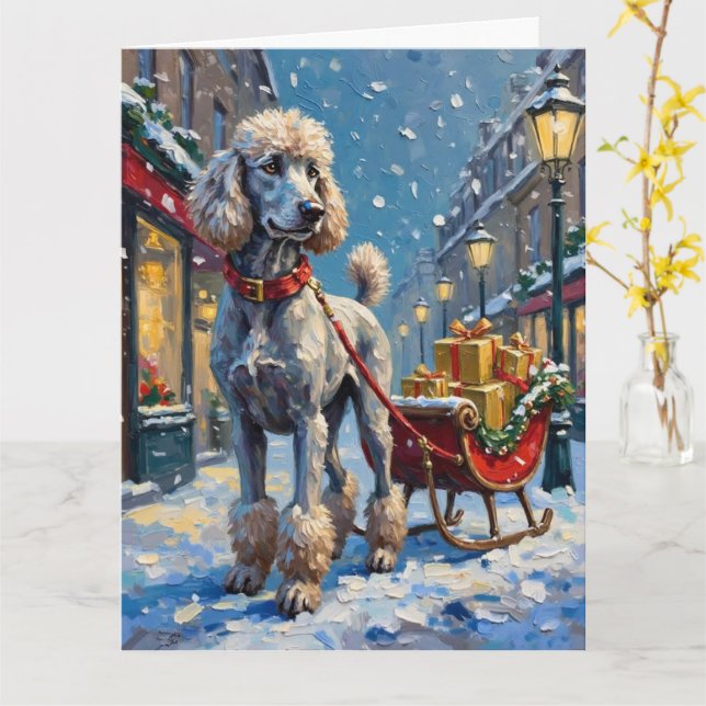 Cartão Standard Poodle French Sleigh Christmas (Flor Amarela)