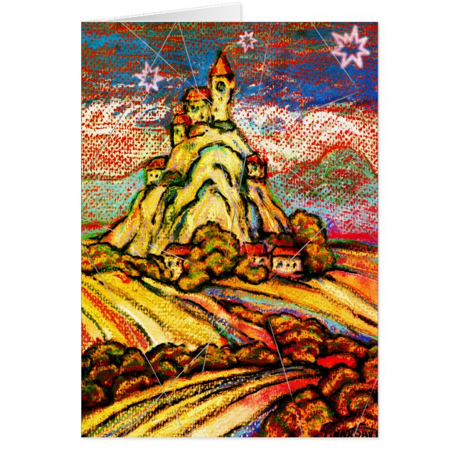 Cartão Starry Hill Castle Fantasy Melhores Desejos (Frente)