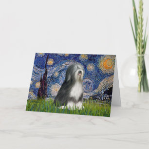 Cartão Starry Night - Black & White Tibetan Terrier