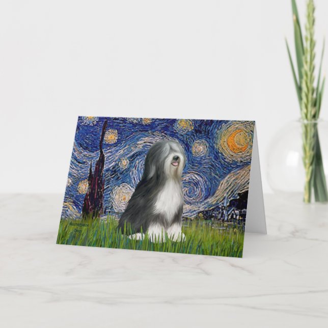 Cartão Starry Night - Black & White Tibetan Terrier (Frente)