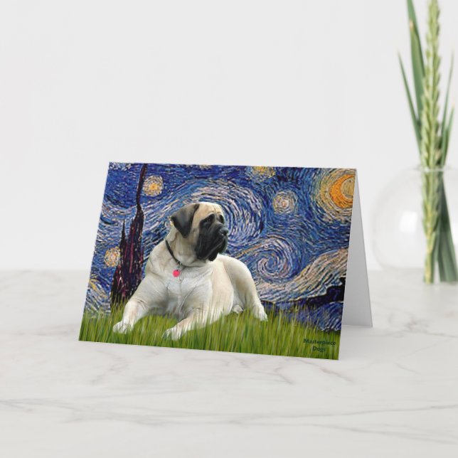 Cartão Starry Night - Bull Mastiff (deitado abaixo) (Frente)