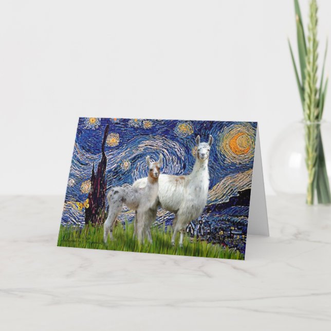 Cartão Starry Night com Dois Lhamas (Frente)