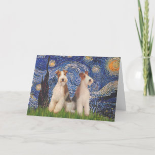 Cartão Starry Night - Dois Terriers de Fox com Fios