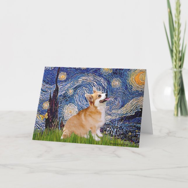 Cartão Starry Night - Pembroke Welsh Corgi 7b (Frente)