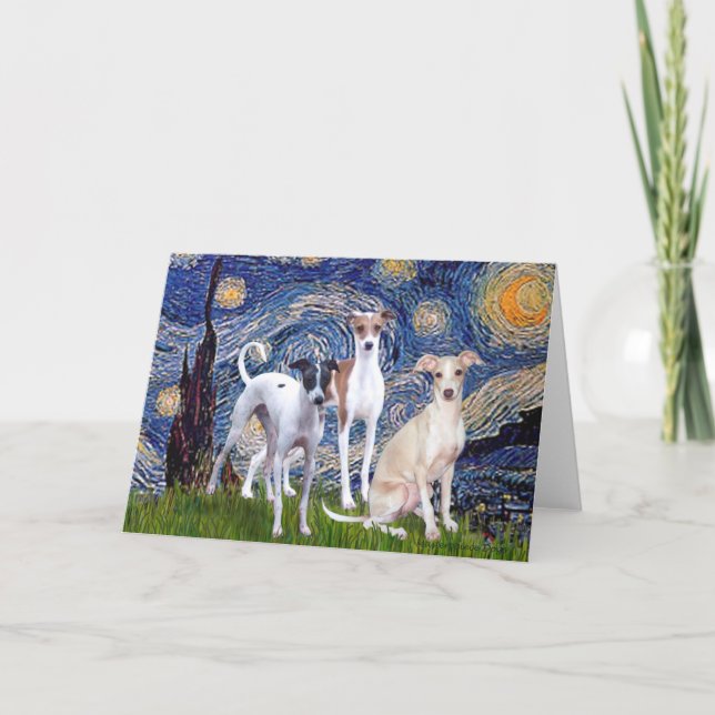 Cartão Starry Night - Três Greyhounds Italiano (Frente)