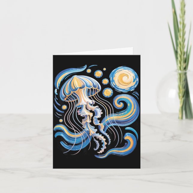 Cartão Starry night van gogh jellyfish scuba diving surf (Frente)
