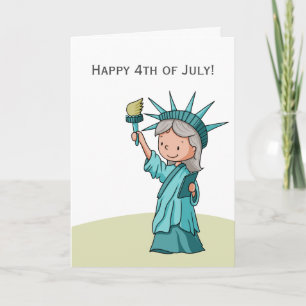Cartão Statue of Liberty 4th of July Girl Personalized