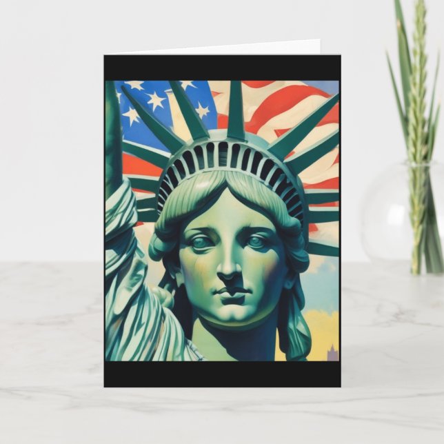 Cartão Statue Of Liberty American Flag Art New York T Shi (Frente)