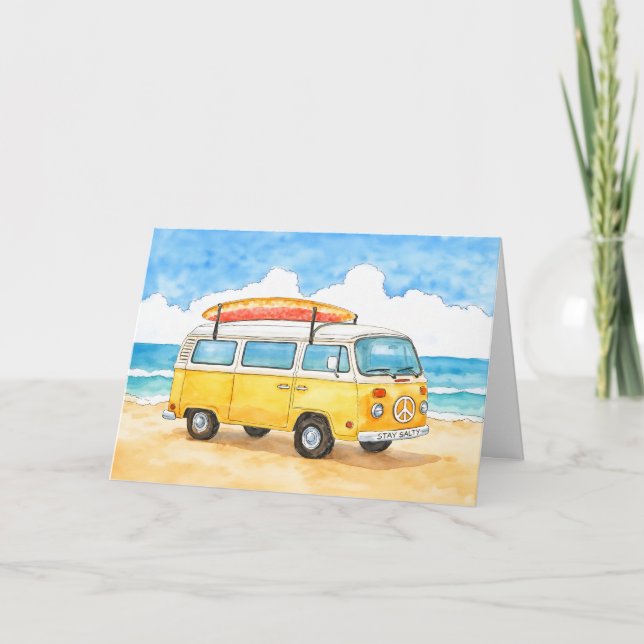 Cartão Stay Salty Surfer Van Beach Greeting Card (Frente)