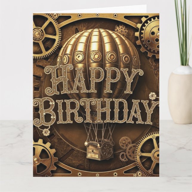 Cartão Steampunk Adventure Birthday (Frente)