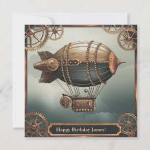 Cartão Steampunk Airship Vintage Adventure Design