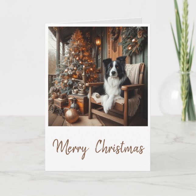 Cartão Steampunk Border Collie Natal  (Frente)