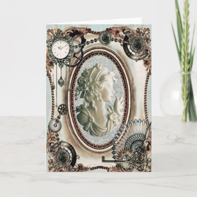 Cartão Steampunk Cameo Blue 6x7 Card (Frente)