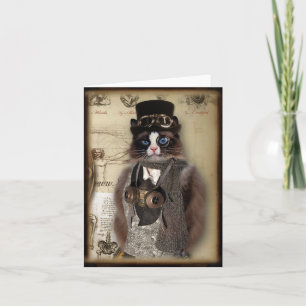 Cartão Steampunk Cat Custom Notecard