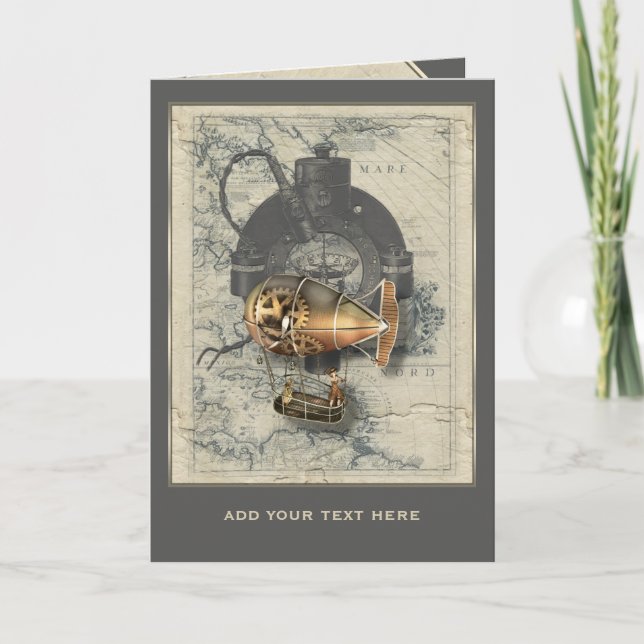 Cartão Steampunk Dirigible Balloon Ride Personalized (Frente)