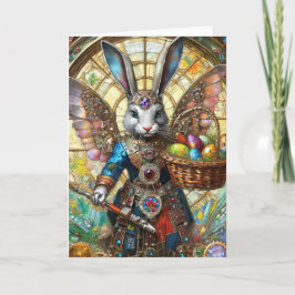 Cartão Steampunk Easter Bunny Warrior Angel