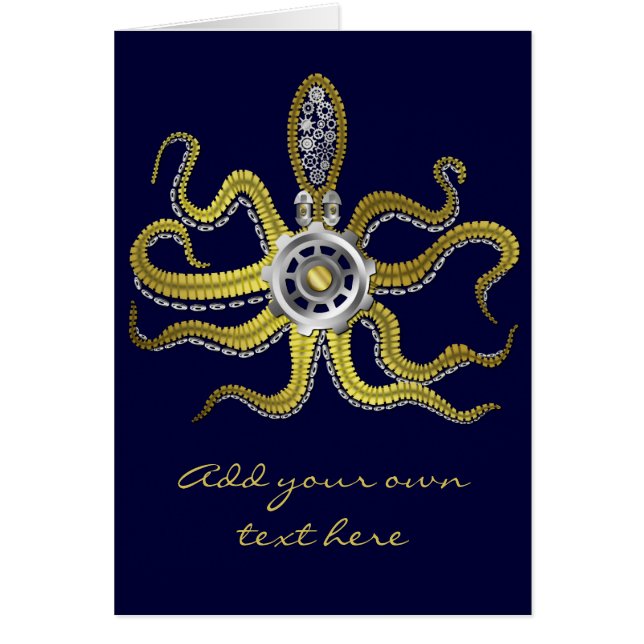 Cartão Steampunk Gears Octopus Kraken (Frente)