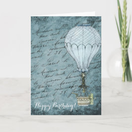 Cartão Steampunk Hot Air Balloon Dusk Blue Handwriting