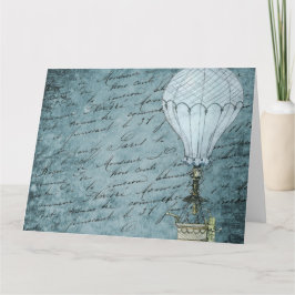 Cartão Steampunk Hot Air Balloon Dusk Blue Handwriting