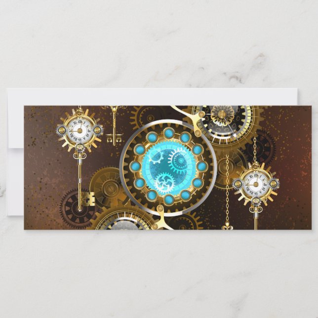 Cartão Steampunk Rusty Background with Turquoise Lenses (Frente)