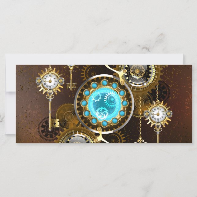 Cartão Steampunk Rusty Background with Turquoise Lenses (Frente)