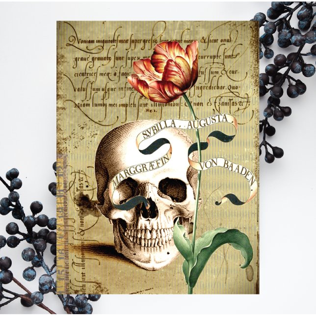 Cartão Steampunk Skull Floral Escrevendo Halloween (Criador carregado)