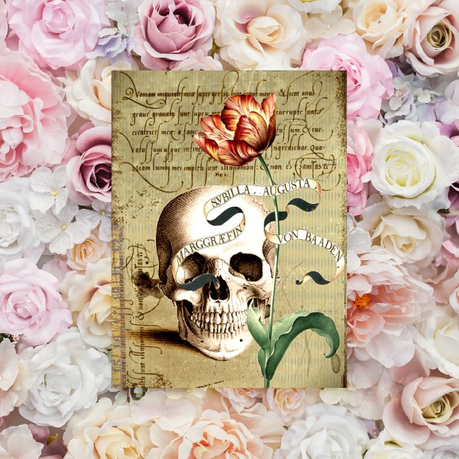 Cartão Steampunk Skull Floral Writing Halloween Note Card (Criador carregado)