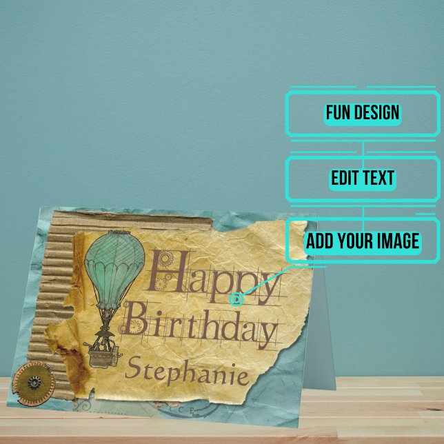 Cartão Steampunk Vintage Birthday (The art on this card is inspired by steampunk and will make the perfect card)