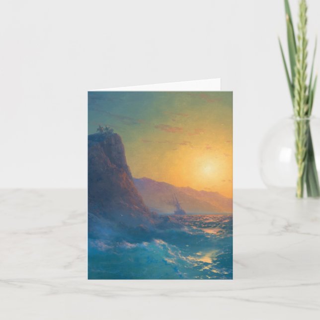 Cartão Steep rocky coast and a rough sea at sunset (Frente)