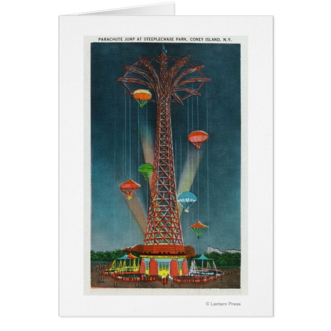 Cartão Steeplechase Park Parachute Jump View à Noite (Frente)