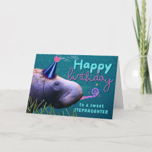 Cartão Stepchild Birthday Cute Manatee na Festa