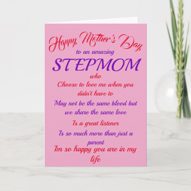 Cartão Stepmom Mother's Day Pink Typography Card (Frente)