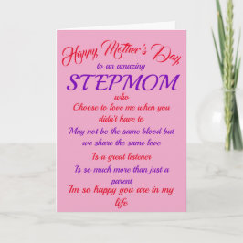 Cartão Stepmom Mother's Day Pink Typography Card