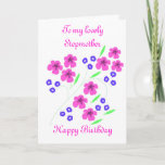 Cartão Stepmother Birthday Flower card<br><div class="desc">Pretty pink and blue flowers on a customizable card for Step Mother's birthday. Add message and names,  hers and yours. Make it personal. Digital art,  floral,  contemporary design.</div>