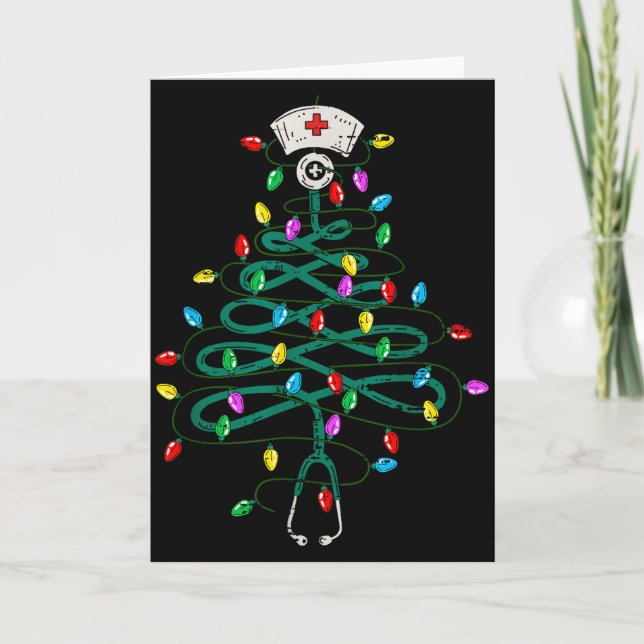 Cartão Stethoscope Christmas Tree Lights Nurse Christmas  (Frente)