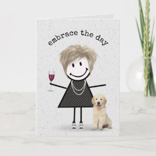 Cartão Stick Figure Birthday Girl with Dog
