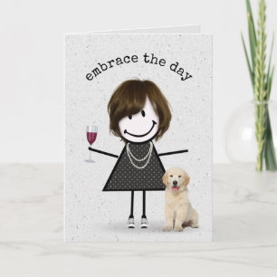 Cartão Stick Figure Birthday Girl with Dog