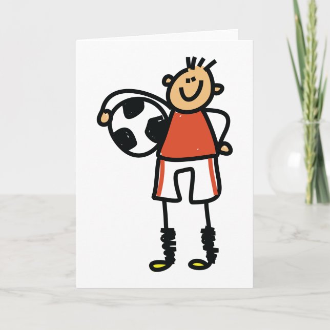 Cartão Stick Figure Soccer Boy Football Player (Frente)