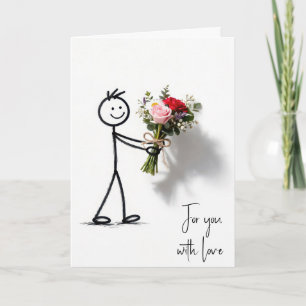 Cartão Stickman de Aniversário Com Buquê de Rosas