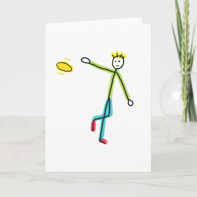 Cartão Stickman Lançador de Frisbee (Frente)