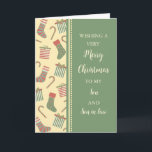 Cartão Stockings Son and Son in Law Christmas<br><div class="desc">Feliz Natal para filho e filho no cartão de direito com meias bonitas,  presentes e canetas doces e verso pensativo.</div>