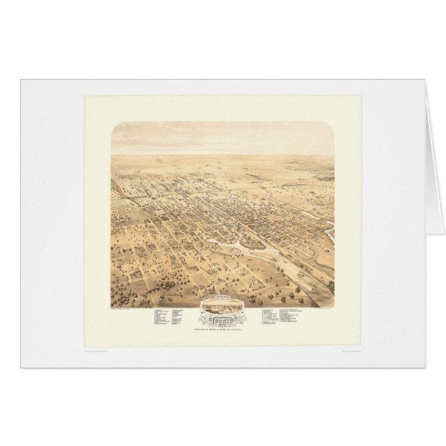 Cartão Stockton, mapa panorâmico 1870 de CA (1667A) - (Frente Horizontal)