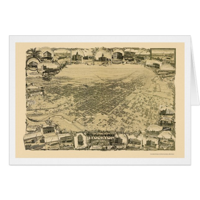 Cartão Stockton, mapa panorâmico de CA - 1895 (Frente Horizontal)