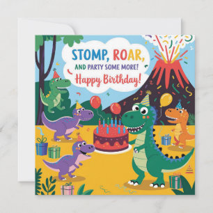 Cartão "Stomp, Roar e Partido Mais - Design Dino Kids