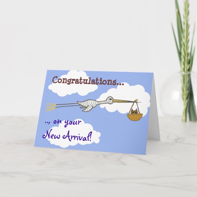 Cartão Stork and Baby Owl New Baby (Frente)