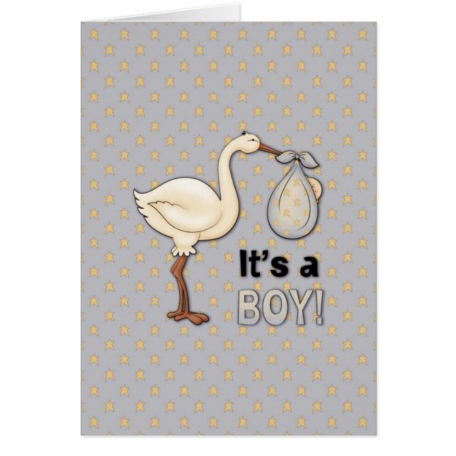 Cartão Stork with Baby Boy (Frente)