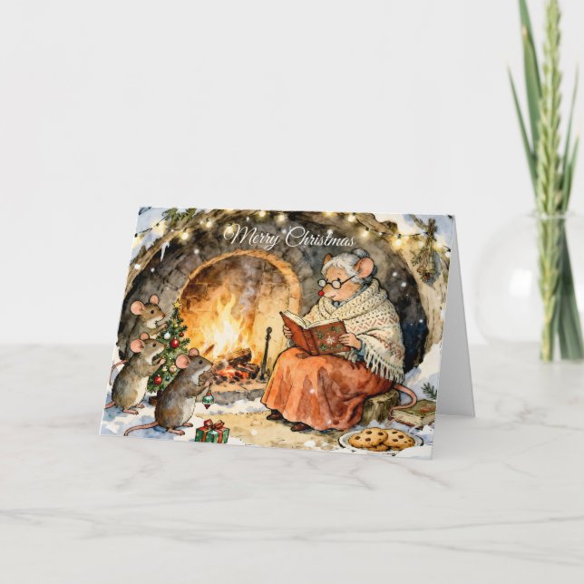 Cartão  Story Time by the Fireplace Christmas Card (Frente)