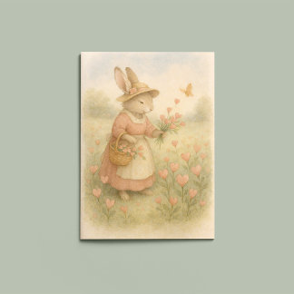 Cartão Storybook Bunny with Flowers – Whimsical Woodland 